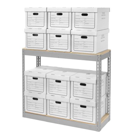 GLOBAL INDUSTRIAL Record Storage Rack With 12 Boxes, 42W x 15D x 36H, Gray 130152